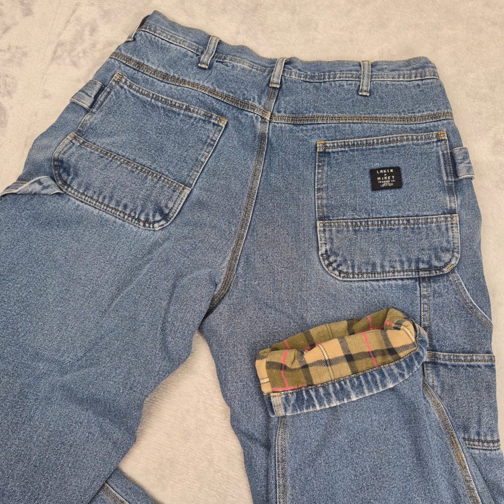 Flannel Lined Carpenter 34 x 30 Lakin & McKey Jeans Mens Plaid Denim Work Pants
